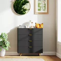 HOMCOM Elegant Four-Drawer Bedside Table - Black - 7