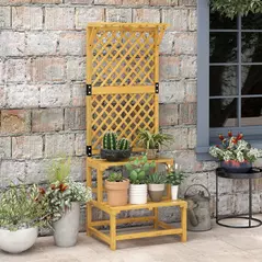 Outsunny Wooden Plant Stand, with Trellis - Natural Finish - 6