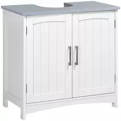 kleankin Pedestal Under Sink Cabinet with Double Doors, Modern Bathroom Vanity Unit, Storage Cupboard with Adjustable Shelves, White - 1