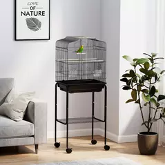 PawHut Bird Cage Budgie Cages for Finch Canary Parakeet with Stand Wheels Slide-out Tray Accessories Storage Shelf, Black - 2