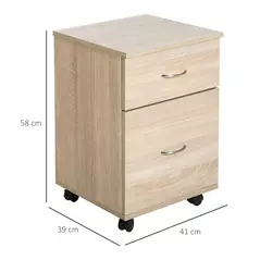 HOMCOM Two Drawer Filing Cabinet with Wheels- Oak - 3