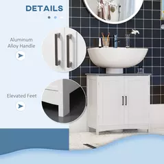 kleankin Pedestal Under Sink Cabinet with Double Doors, Modern Bathroom Vanity Unit, Storage Cupboard with Adjustable Shelves, White - 6