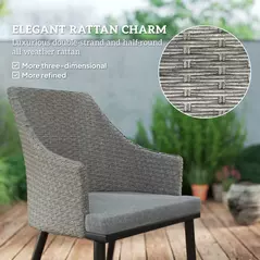 Outsunny 6 Seater Rattan Dining Set with Cushions, Garden Furniture Set with Armchairs, Rectangle Slatted Table Top, Steel Frame, Parasol Hole, Wicker Outdoor Furniture for Patio, Balcony, Grey - 4