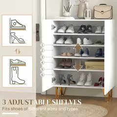 HOMCOM Narrow Shoe Storage Cabinet with Soft-Close Hinges and Adjustable Shelves for 15-20 Pairs of Shoes, White - 4