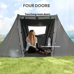 Outsunny 3 Man Camping Tent with Living Area and 2 Bedrooms, 3000mm Waterproof Family Tent with Sewn-in Groundsheet and bag, Portable Dome Shelter for Hiking, Festival, Backpacking, Drak Grey - 5