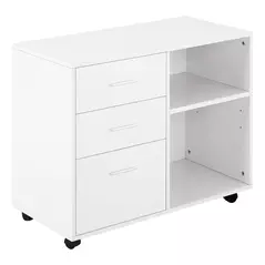 HOMCOM Freestanding Printer Stand Unit Office Desk Side Mobile Storage w/ Wheels 3 Drawers, 2 Open Shelves Modern Style 80L x 40W x 65H cm - White - 1