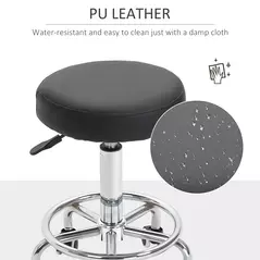 Vinsetto Round Rolling Stool, PU Leather Height Adjustable Stool Chair with Wheels and Swivel Seat for Salon, Massage, Spa, Home Kitchen, Black - 6