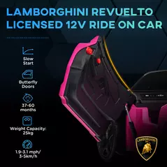 AIYAPLAY Lamborghini Revuelto Licensed 12V Ride on Car w/ Butterfly Doors, Transport Wheels, Suspension, Remote Control, Pink - 4
