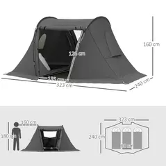 Outsunny 3 Man Camping Tent with Living Area and 2 Bedrooms, 3000mm Waterproof Family Tent with Sewn-in Groundsheet and bag, Portable Dome Shelter for Hiking, Festival, Backpacking, Drak Grey - 3