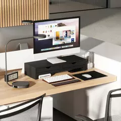 HOMCOM Dual Monitor Stand Riser with 2 Drawers, Adjustable Length and Angle, 116cm Monitor Riser for Laptop, Computer, PC, Small Printer, Black - 9