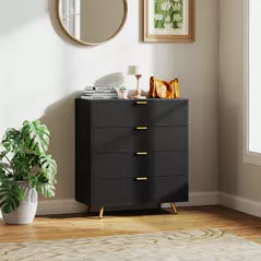 HOMCOM Elegant Four-Drawer Bedside Table - Black - 2