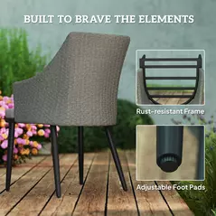 Outsunny 6 Seater Rattan Dining Set with Cushions, Garden Furniture Set with Armchairs, Rectangle Slatted Table Top, Steel Frame, Parasol Hole, Wicker Outdoor Furniture for Patio, Balcony, Grey - 6