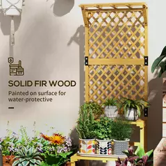 Outsunny Wooden Plant Stand, with Trellis - Natural Finish - 5