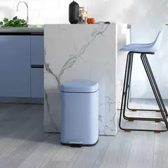 HOMCOM 20L Modern Boxy Metal Home Kitchen Bin - Light Blue - 2