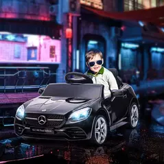 HOMCOM Benz SLC 300  Licensed 12V Kids Electric Ride On, with Music, Remote Control, LED Headlights, Horn, Black - 2