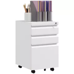 Vinsetto 3-Drawer Filing Cabinet with Lock, Mobile Steel File Cabinet for A4, Legal and Letter Size, Under Desk Drawers with Pre-Assembled Body for Home Office, 37 x 43.5 x 60 cm, White - 1