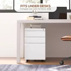 Vinsetto 3-Drawer Filing Cabinet with Lock, Mobile Steel File Cabinet for A4, Legal and Letter Size, Under Desk Drawers with Pre-Assembled Body for Home Office, 37 x 43.5 x 60 cm, White - 8
