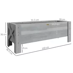 Outsunny 58L Garden Raised Bed Planter Grow Containers for Outdoor Patio Plant Flower Vegetable Pot Fir Wood, 100 x 36.5 x 36 cm, Grey - 3