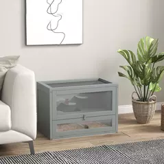 PawHut Wooden Hamster Cage Mouse Mice Rodent Small Animals Hutch Exercise Play House 60 x 35 x 42cm, Grey - 2