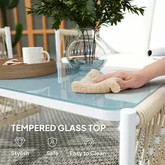 Outsunny 4 Piece Rattan Garden Furniture Set, 4 Seater Wicker Patio Conversation Set with 2 Armchairs, Loveseat, Glass Top Coffee Table and Cushions for Outdoor, Balcony, Khaki - 7