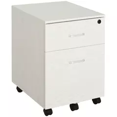 Vinsetto 2-Drawer Locking Office Filing Cabinet w/ 5 Wheels Rolling Storage Hanging A4 Cupboard Home Organisation White Wood Grain - 1
