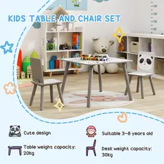 ZONEKIZ Kids Table and Chair Set, Toddler Table with 2 Chairs, Toddler Furniture Set, for Ages 3-8 Years - Grey - 7