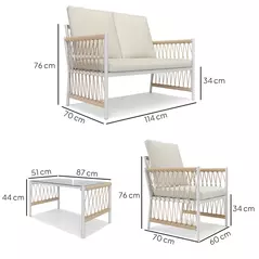 Outsunny 4 Piece Rattan Garden Furniture Set, 4 Seater Wicker Patio Conversation Set with 2 Armchairs, Loveseat, Glass Top Coffee Table and Cushions for Outdoor, Balcony, Khaki - 3