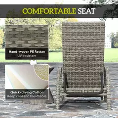 Outsunny Reclining Rattan Lounger, with Extending Footrest - Grey - 6