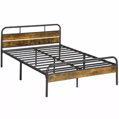 HOMCOM Industrial-Style Double Bed Frame - Black/Brown - 1
