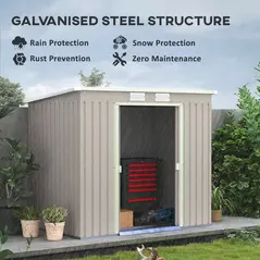 Outsunny 7 x 4ft Galvanised Steel Garden Shed, with Foundation Kit - Grey - 4