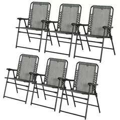 Outsunny Set of 6 Patio Folding Chair Set, Garden Portable Outdoor Chairs with Armrest and Breathable Mesh Fabric Seat and Backrest, for Camping, Beach, Deck, Lawn, Grey - 1