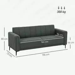 HOMCOM Three-Seater Relaxed Modern Sofa - Grey - 3