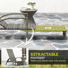 Outsunny Reclining Rattan Lounger, with Extending Footrest - Grey - 5