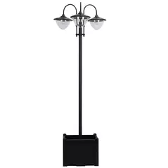 Outsunny 189cm 3-head Solar Lamp Post, Street Light with Planter, Automatic-on, 6 Hour Max Outdoor Ready LED Lighting, Black - 1