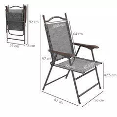 Outsunny Set of Two Folding Garden Chairs, with Fabric Mesh Seats - Grey - 3