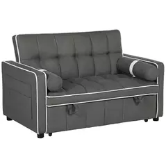 HOMCOM Two-Seater Linen-Look Sofa Bed - Charcoal Grey - 1