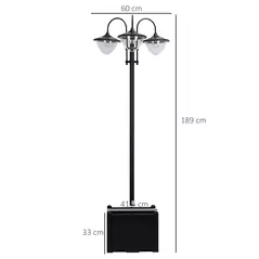 Outsunny 189cm 3-head Solar Lamp Post, Street Light with Planter, Automatic-on, 6 Hour Max Outdoor Ready LED Lighting, Black - 3