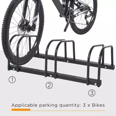 HOMCOM Bike Stand Parking Rack Floor or Wall Mount Bicycle Cycle Storage Locking Stand (3 Racks, Black) - 4