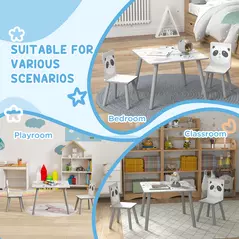 ZONEKIZ Kids Table and Chair Set, Toddler Table with 2 Chairs, Toddler Furniture Set, for Ages 3-8 Years - Grey - 6