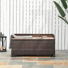 Outsunny 130 L Rattan Garden Storage Box, with Seat - Mixed Brown - 7