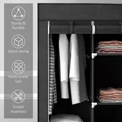 HOMCOM Fabric Wardrobe, with Rails and Shelves - Black - 6