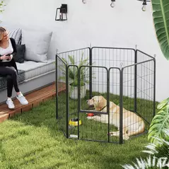 PawHut Six-Panel Dog Playpen with Door, for Large Dogs, Indoors, Outdoors, 100cm Tall, Black - 2