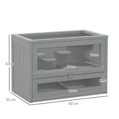 PawHut Wooden Hamster Cage Mouse Mice Rodent Small Animals Hutch Exercise Play House 60 x 35 x 42cm, Grey - 3