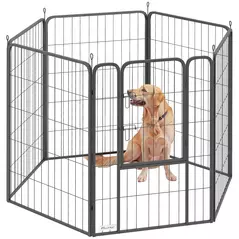 PawHut Six-Panel Dog Playpen with Door, for Large Dogs, Indoors, Outdoors, 100cm Tall, Black - 1