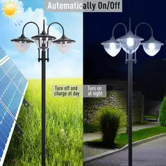 Outsunny 189cm 3-head Solar Lamp Post, Street Light with Planter, Automatic-on, 6 Hour Max Outdoor Ready LED Lighting, Black - 5