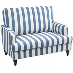 HOMCOM Modern Cuddle Chair, Velvet Single Sofa Armchair with Stripe, Turned Legs and Wide Seat, Upholstered Snuggle Chair for Living Room, Bedroom, Blue and White - 1