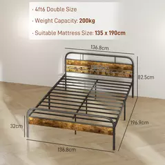 HOMCOM Industrial-Style Double Bed Frame - Black/Brown - 3