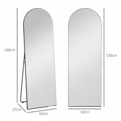 HOMCOM 150cm Arched Full Length Mirror - Black - 3