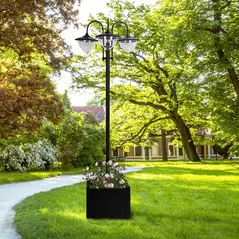 Outsunny 189cm 3-head Solar Lamp Post, Street Light with Planter, Automatic-on, 6 Hour Max Outdoor Ready LED Lighting, Black - 2