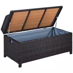 Outsunny 130 L Rattan Garden Storage Box, with Seat - Mixed Brown - 1